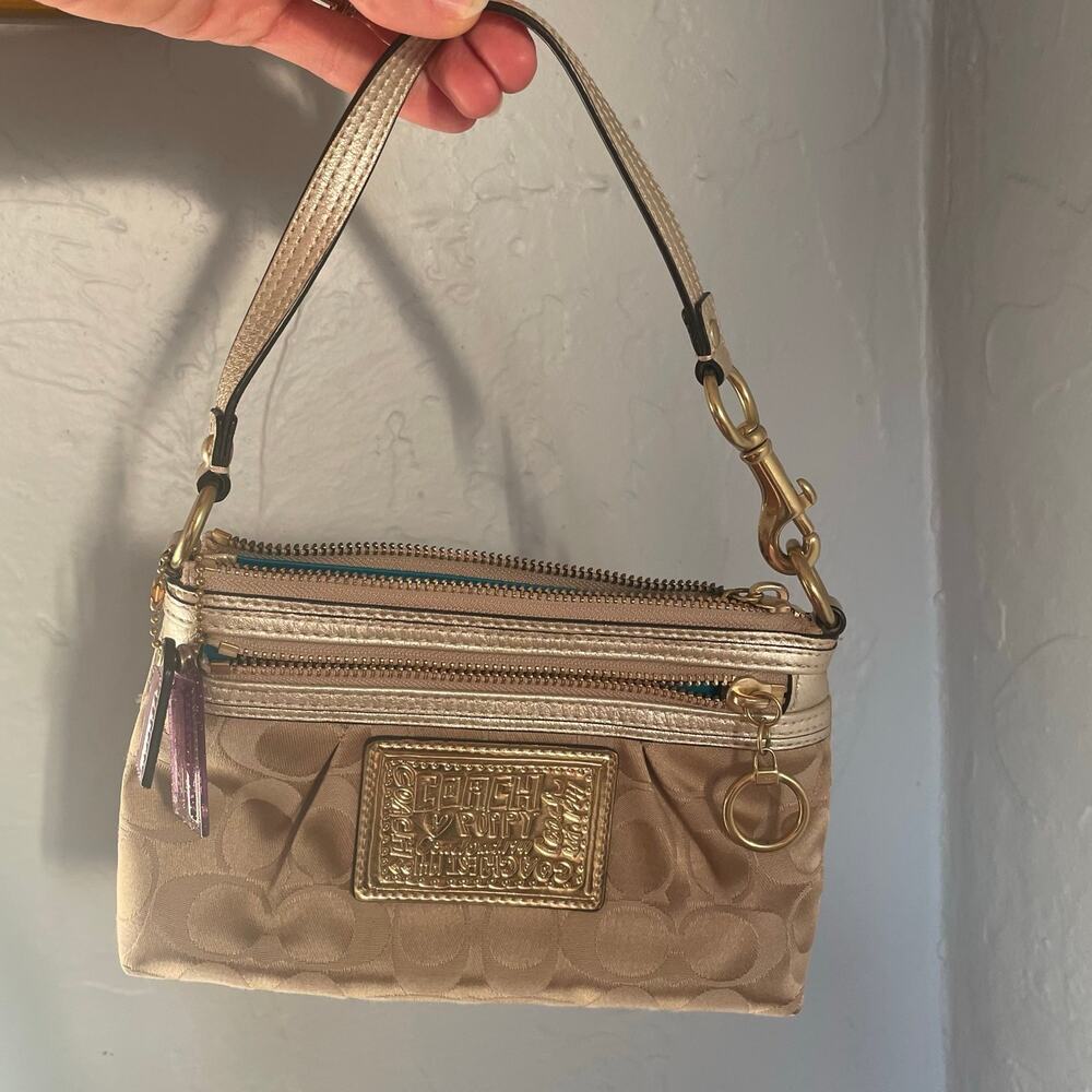 Y2K Coach Poppy Signature Convertible Wristlet Shoulder Bag Cream Gold Vintage - Picture 2 of 6